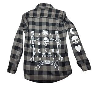 Dream Black Plaid Skeleto nMemento Mori Button Down Shirt